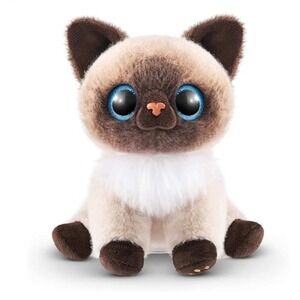 Zuru Pets Alive Siamese Cat Plush Blue Glitter Eyes Interactive Toy 6 Inch